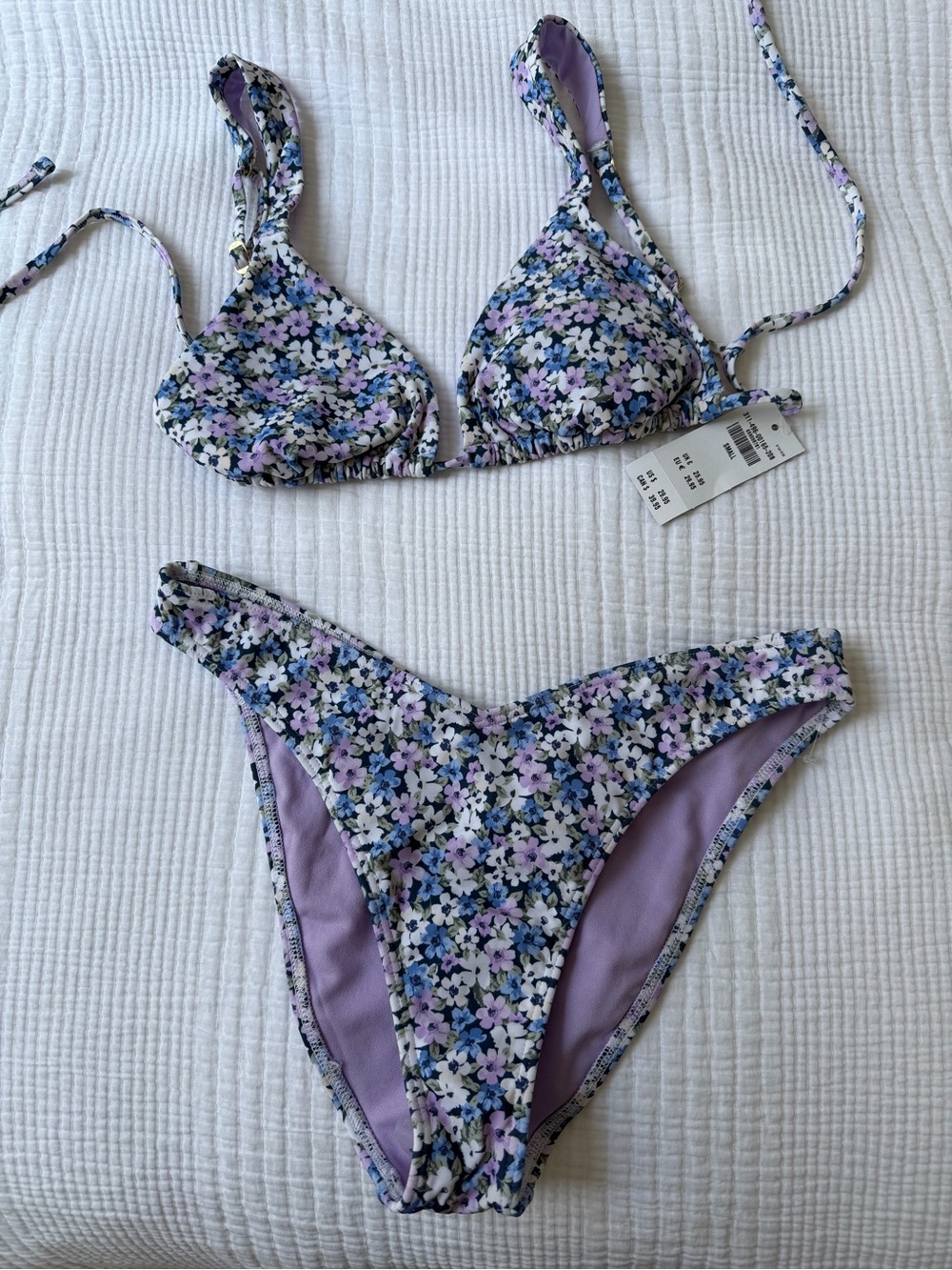 Hollister Floral Triangle Bikini Set in Purple, Blue, White